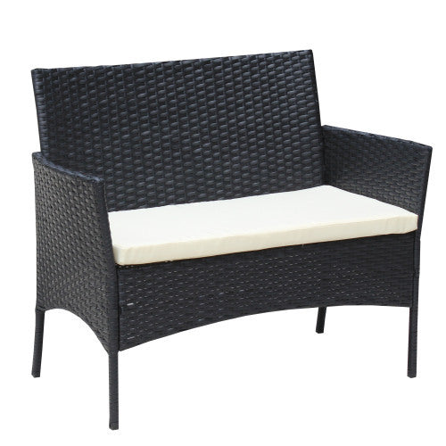4-Piece Outdoor Wicker Patio Set – Loveseat, Chairs & Table with Beige Cushions