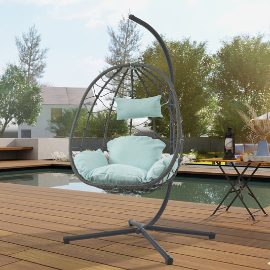 Hanging Wicker Egg Chair with Stand – Indoor/Outdoor Swing for Patio or Lounge